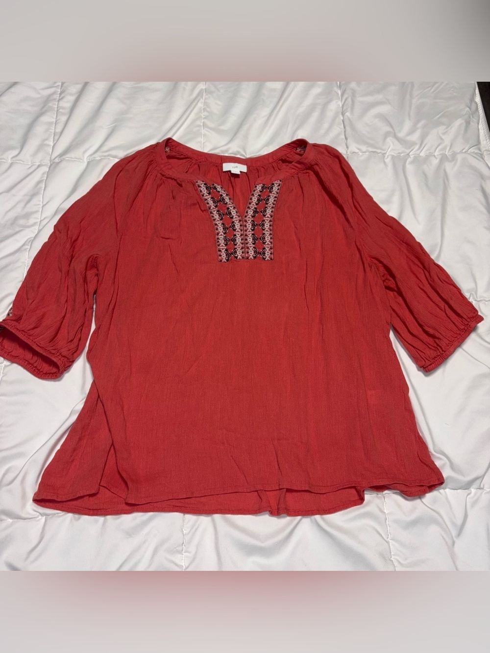 J. Jill Coral Blouse with Embroidered Detail Size Large